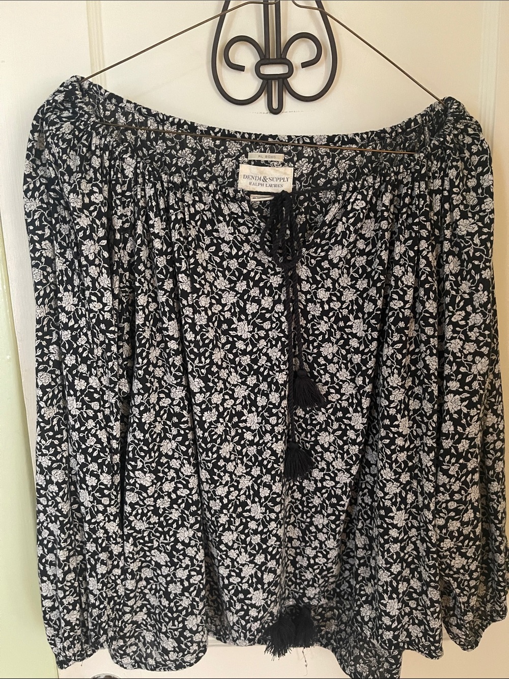 Denim & Supply Ralph Lauren Black and White Floral Peasant Tunic